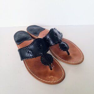 Jack Rogers Black Leather Sandals/Flip Flops Women's Size 9